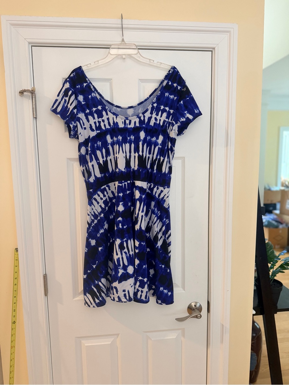 Women's Size 1X "Bobbie Brooks" Blue & White Tie-Dye Scoop Neck Mini Dress GUC